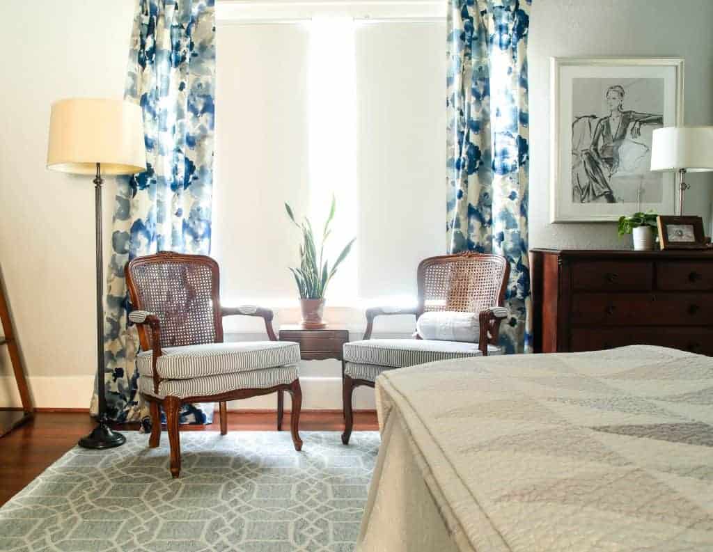 blue wool rug in bedroom