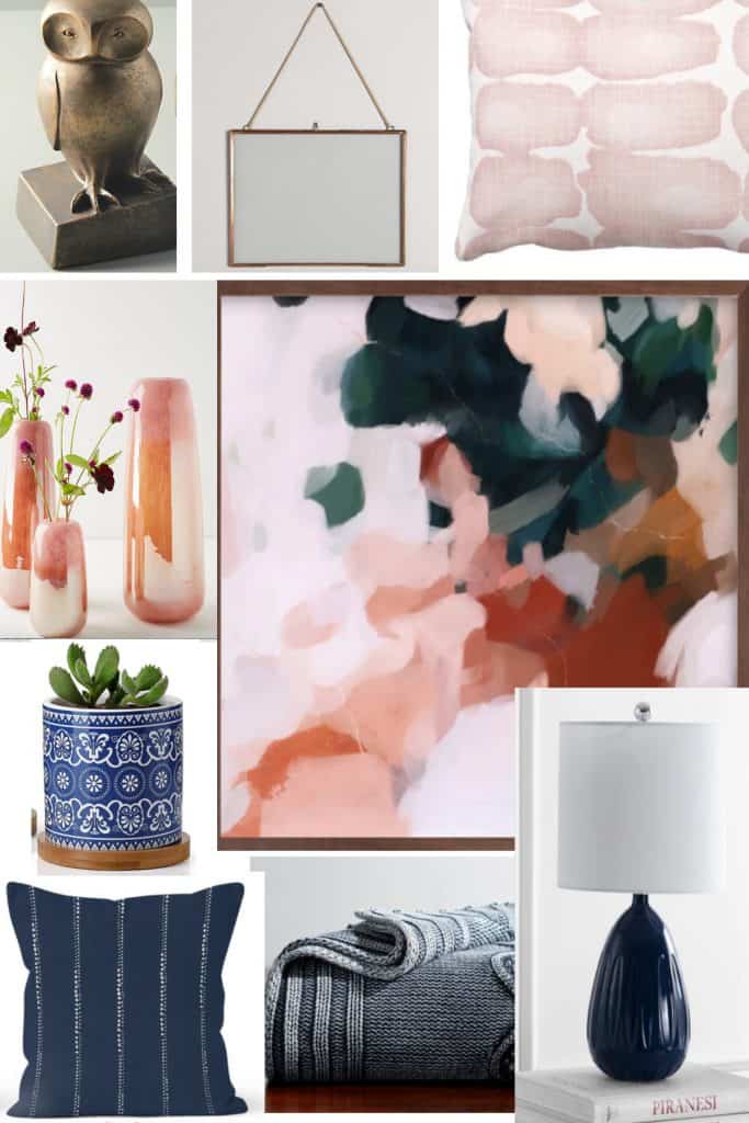Blue pink and gold color palette