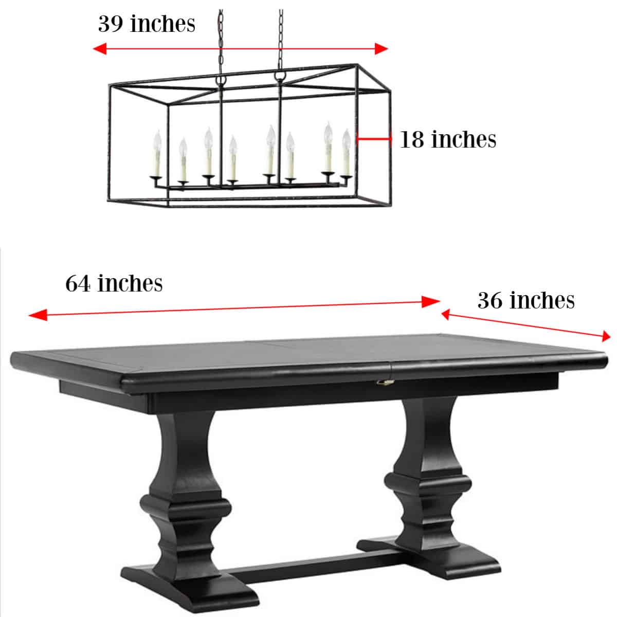 chandelier size over rectangular table