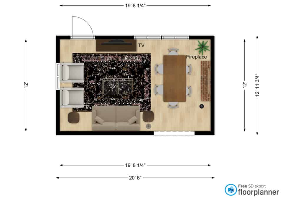 dining room in front of fireplace