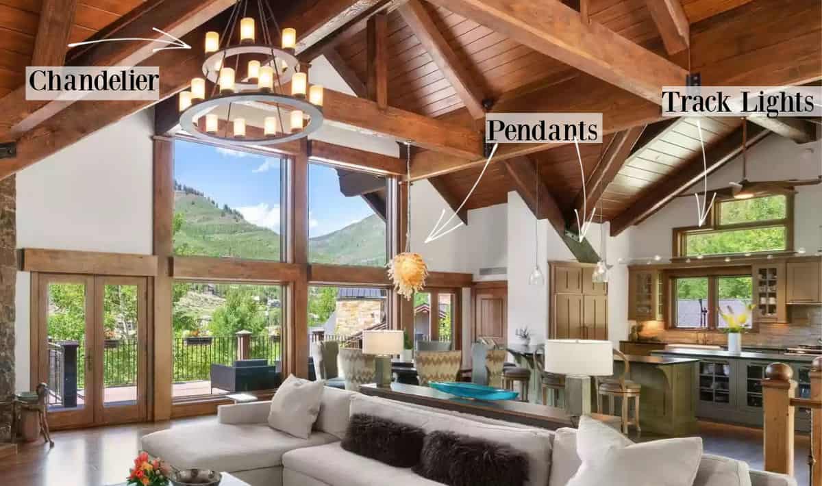vaulted ceiling with three lights