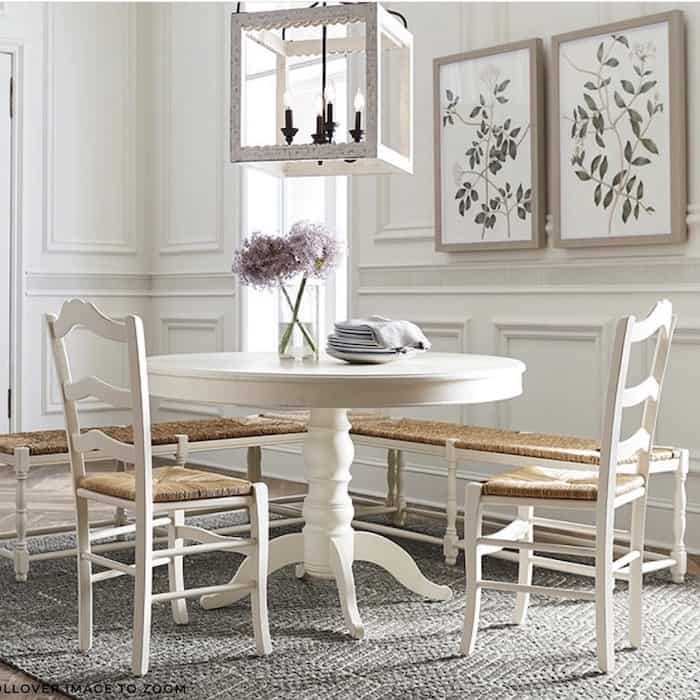 square fixture over round table