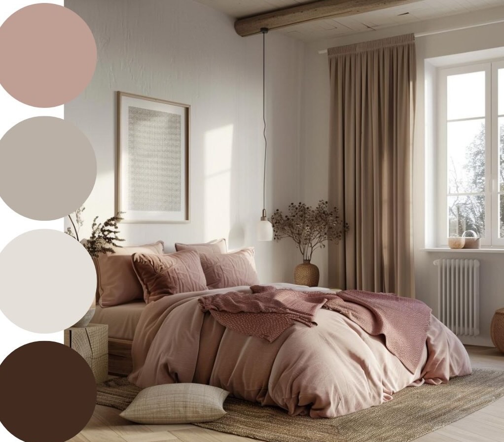 setting color palette in pink bedroom with bedding