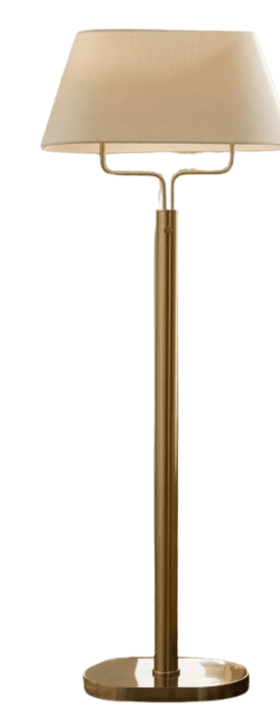 Brass floor lamp for layered lighting in a Ralph Lauren style room
