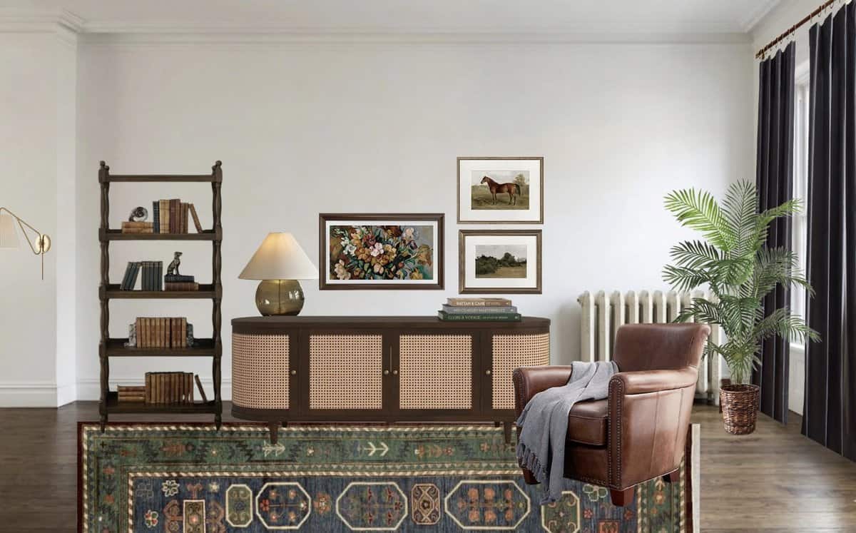 Inspiration collage of moody 90s Ralph Lauren style rooms