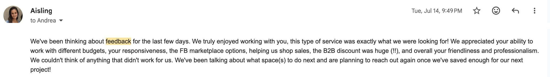 Testimonial from Aisling